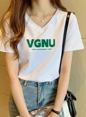 欧洲站2026年夏季新款V领短袖t恤女白色纯棉洋气修身显瘦百搭上衣