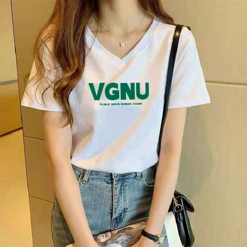 夏季新款纯棉白色V领短袖t恤女潮