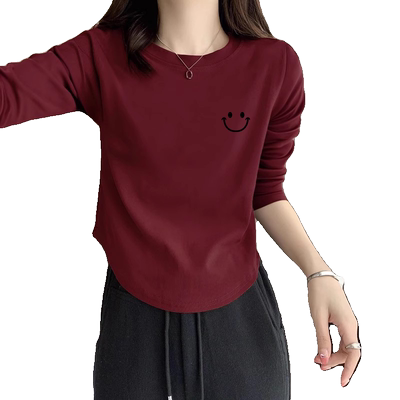 酒红色长袖t恤女士内搭打底衫