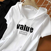 2025夏季 宽松韩版 新款 大码 卫衣潮 减龄显瘦半袖 纯棉连帽t恤女短袖