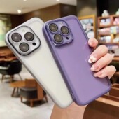 高级感暗紫色适用苹果15Promax手机壳iPhone13新款 14Pro简约女ip15情侣保护套十三 12自带镜头膜11透明max个性