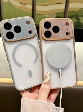 新款磨砂高透镜头膜适用苹果17promax磁吸手机壳iPhone16pro防指纹14plus防摔15pm保护套13pro男女款11钛灰色