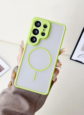 新款适用S26U/S24U简约细圈磁吸手机壳Galaxy S25Ultra全包散热保护套S23U个性纯色防摔硬壳磨砂plus肤感