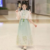 新中式女童馬面裙套裝2025新款小女孩日常漢服春秋款學(xué)生國風(fēng)唐裝