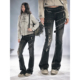 女 垃圾摇滚grunge脚口微堆破洞拼接直筒牛仔裤 CestNous skinny