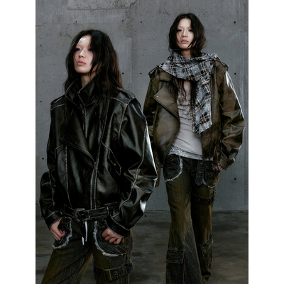 CestNous复古分割双拉链皮夹克