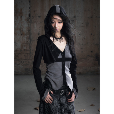 CestNous拼布十字连帽假两件衬衫