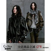 CestNous浪游世纪 复古分割双拉链皮夹克女做旧晕染擦色机车外套