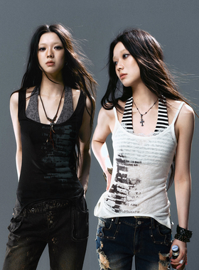 CestNous海巫诗语 上下两穿设计印花真两件叠穿挂脖吊带背心女夏