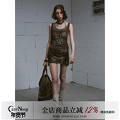 CestNous迷失末路 复古十字架拼接破洞牛仔半身A字裙女修身 短裙