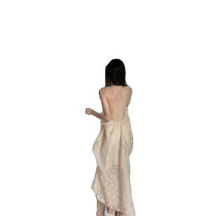 旅行拍照穿搭海边度假沙滩长裙仙女气质性感大露背挂脖式连衣裙子