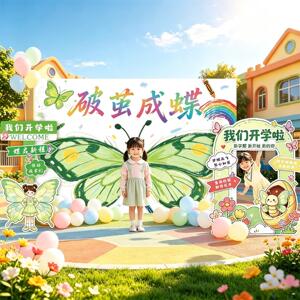 破茧成蝶蝴蝶主题开学典礼装饰布置套餐幼儿园仪式感卡通拍照道具