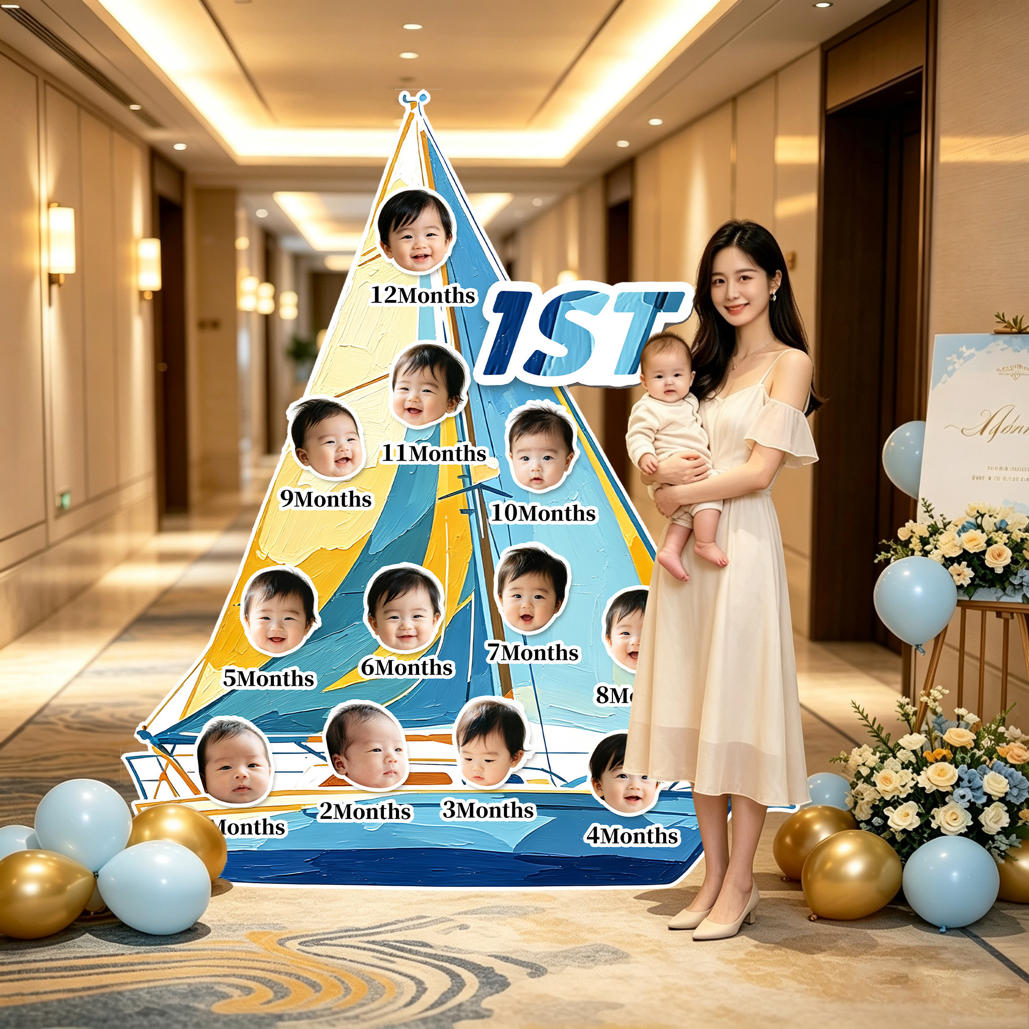 宝宝成长纪念KT一帆风顺生日拍照道具帆船造型装饰布置套装