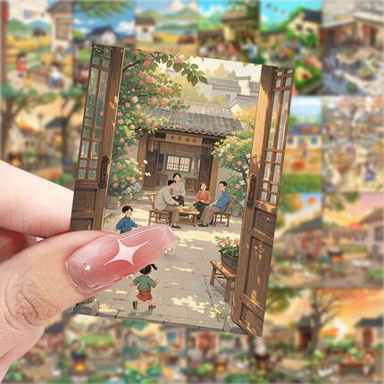 新款农家小院贴纸卡通装饰DIY手机手账电脑笔记本行李箱贴画...