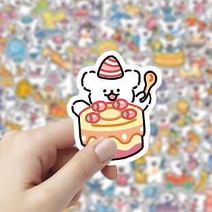 206张线条小狗贴纸马尔济斯可爱卡通手账装 饰手机行李箱防水贴画