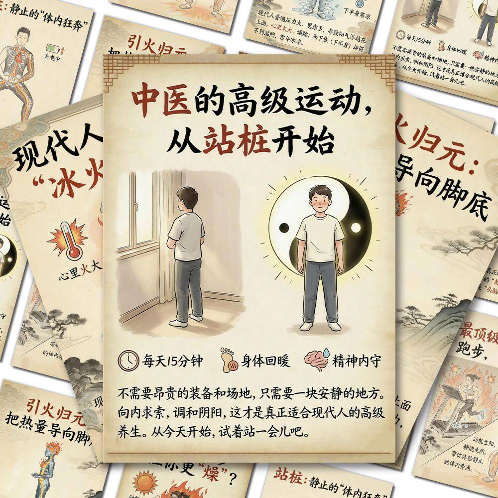 身弱之人去站桩内调外养懒人运动气血不足调理传统健身动作图解
