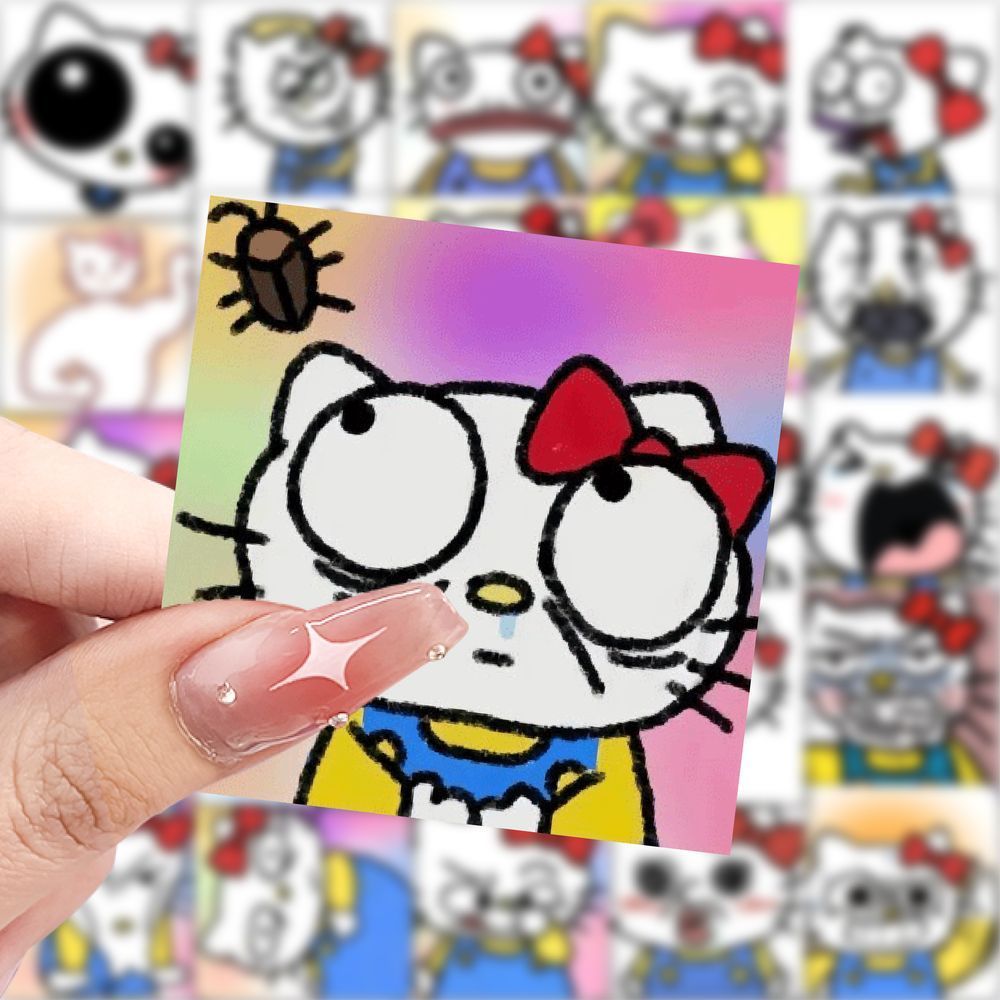 175张HelloKitty抽象搞怪头像贴纸爆改沙雕装饰贴画手机手账贴纸