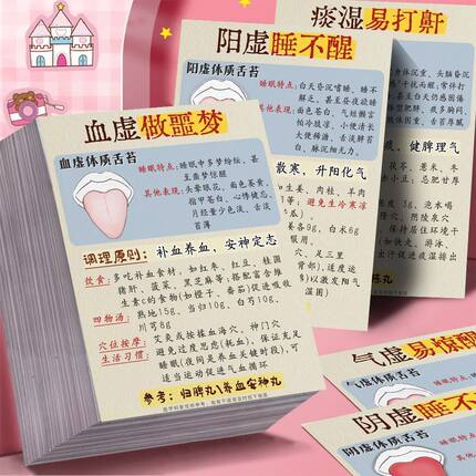 24张中医舌诊睡眠体质贴纸中医健康养生调理医学看舌头舌苔看身体