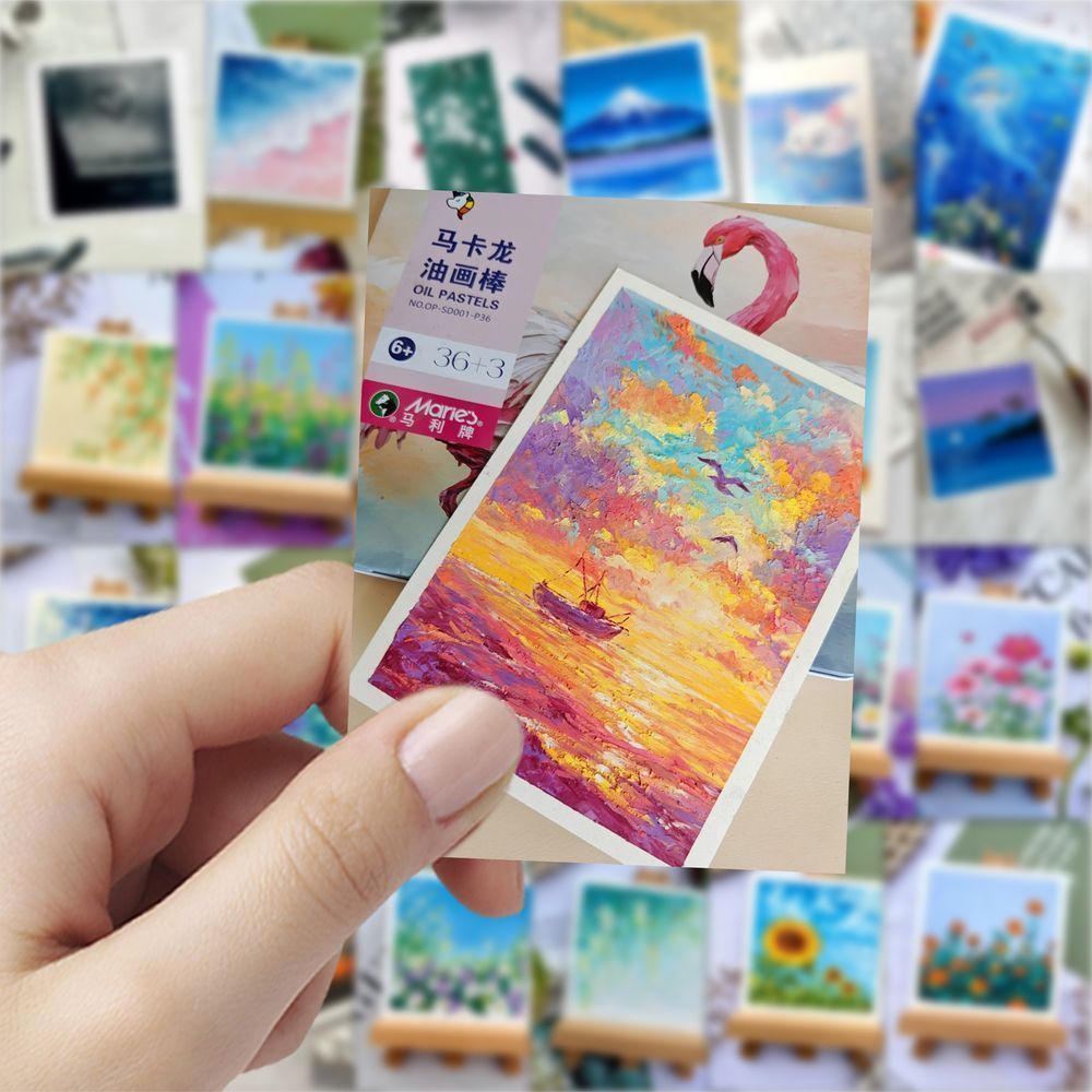 189张治愈风景油画贴纸简约创意小清新涂鸦手机手账装饰贴画防水