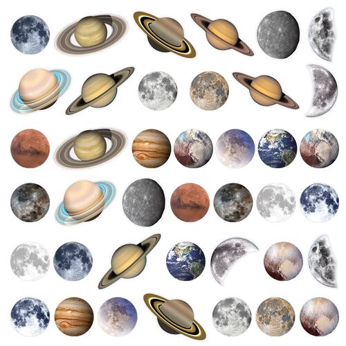 130张宇宙行星贴纸太阳系地球月球创意图案装饰水杯手账防水贴画