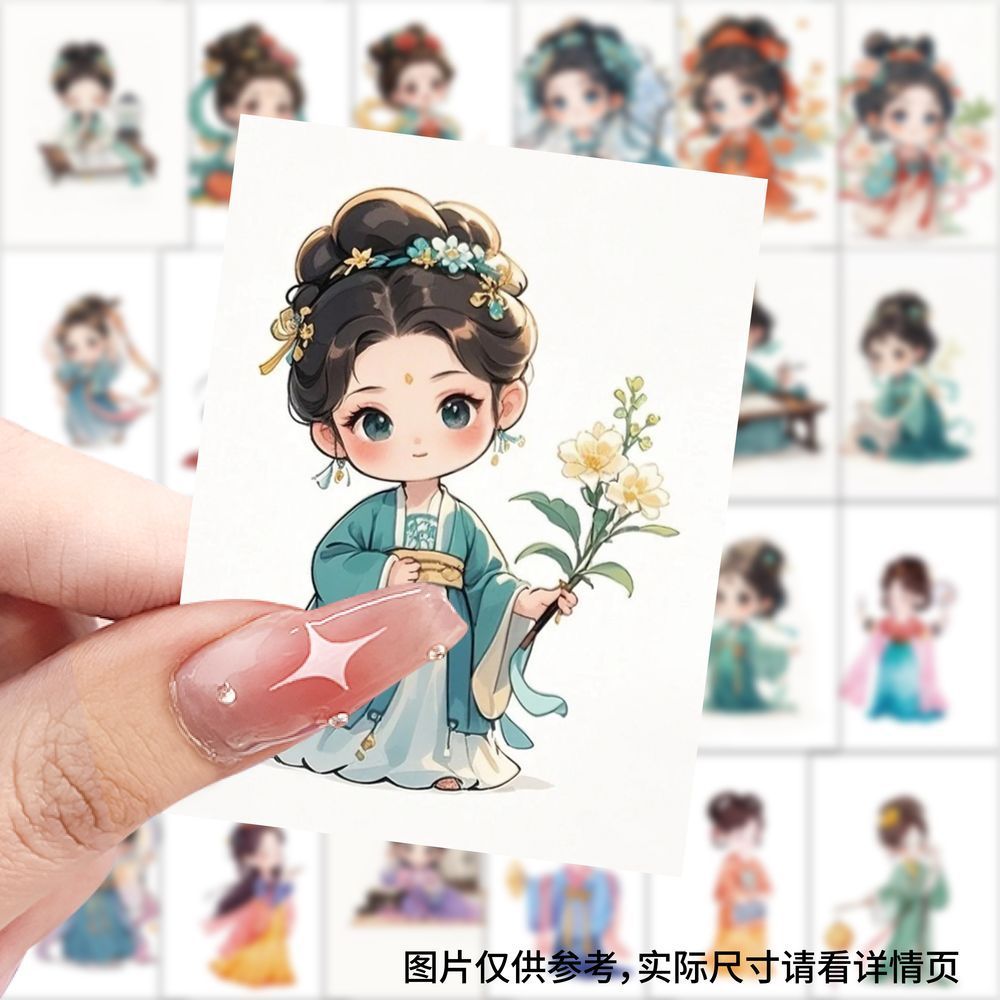 古装可爱女孩贴纸卡通Q版唐装汉服周边插画贴图diy电脑笔记本装饰