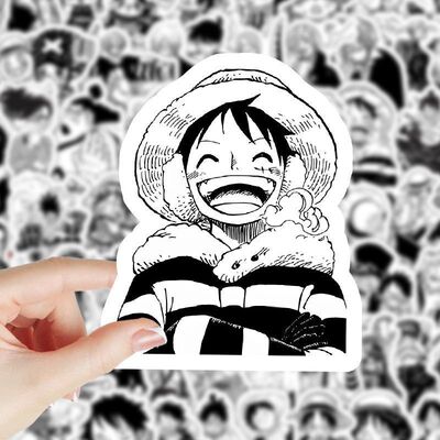 206张黑白海贼王贴纸卡通动漫路飞索隆人物周边装饰手机手账贴画