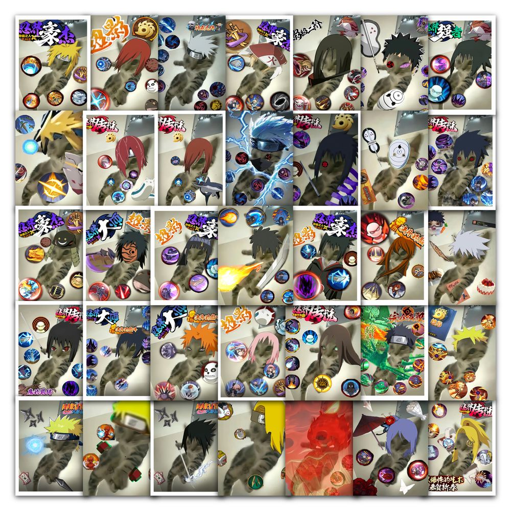 63张火影忍者天才小猫贴纸卡通动漫表情包趣味装饰行李箱防水贴画