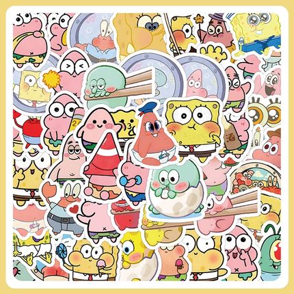 60张海绵宝宝贴纸卡通可爱高颜值装饰手机壳笔记本电脑防水贴画