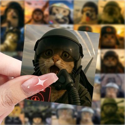 战斗小猫贴纸军工哈基米搞笑创意手机表情包趣味装饰diy手账贴画