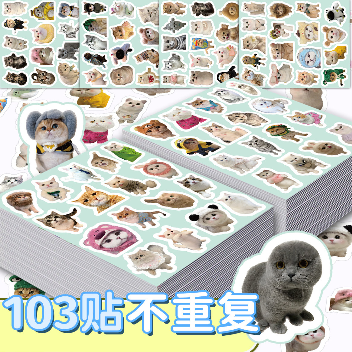 103张写实小猫贴纸趣味沙雕多加猫恶搞装饰手机电脑防水封口贴diy图片