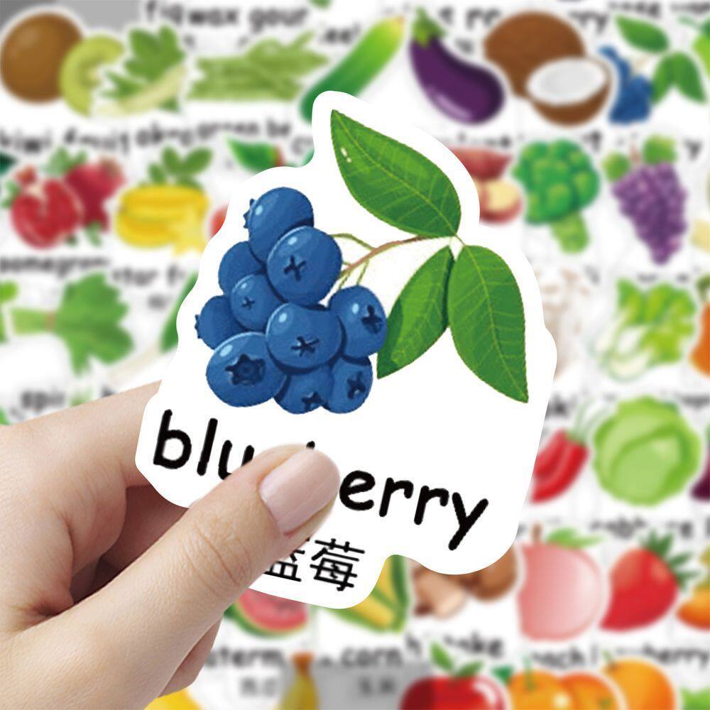 180张卡通英文蔬菜水果贴纸启蒙创意ins趣味贴画装饰儿童防水贴画