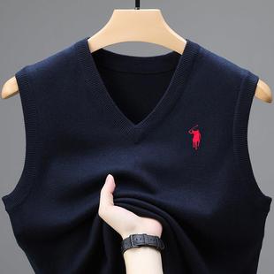 柏拉图保罗羊毛衫男加厚针织背心秋冬款马甲中青年V领无袖羊绒衫