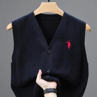 柏拉图保罗羊毛衫男背心V领无袖马甲厚款毛线衣针织开衫鸡心坎肩