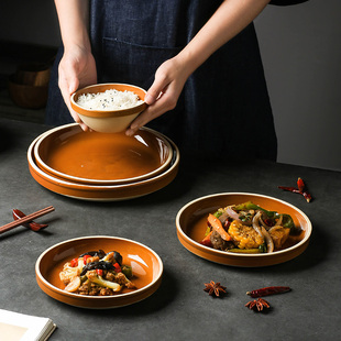 土陶盘大排档浏阳蒸菜盘酒店蒸饭碗烧烤盘圆形土钵盘粗陶厂家直销