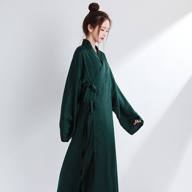 鸣皋堂鸣皋堂可定制提花缎窄袖衬袍汉服内搭交领长衫长袍松紧中裤