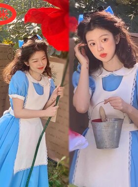 动漫可爱少女爱丽丝梦游仙境蓝色女仆装 万圣节cosplay女佣服装