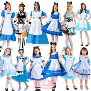 成人 儿童蓝色爱丽丝梦游仙境cos服装万圣节亲子装欧美动漫演出服
