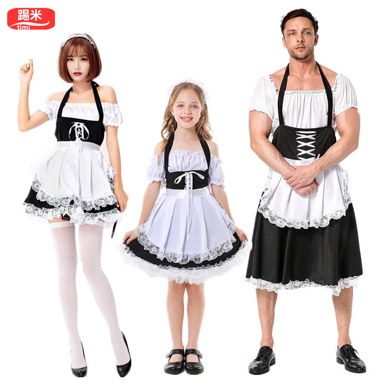 万圣节 cos男仆连衣裙 反串游戏派对女仆亲子装年会演出服 男管家