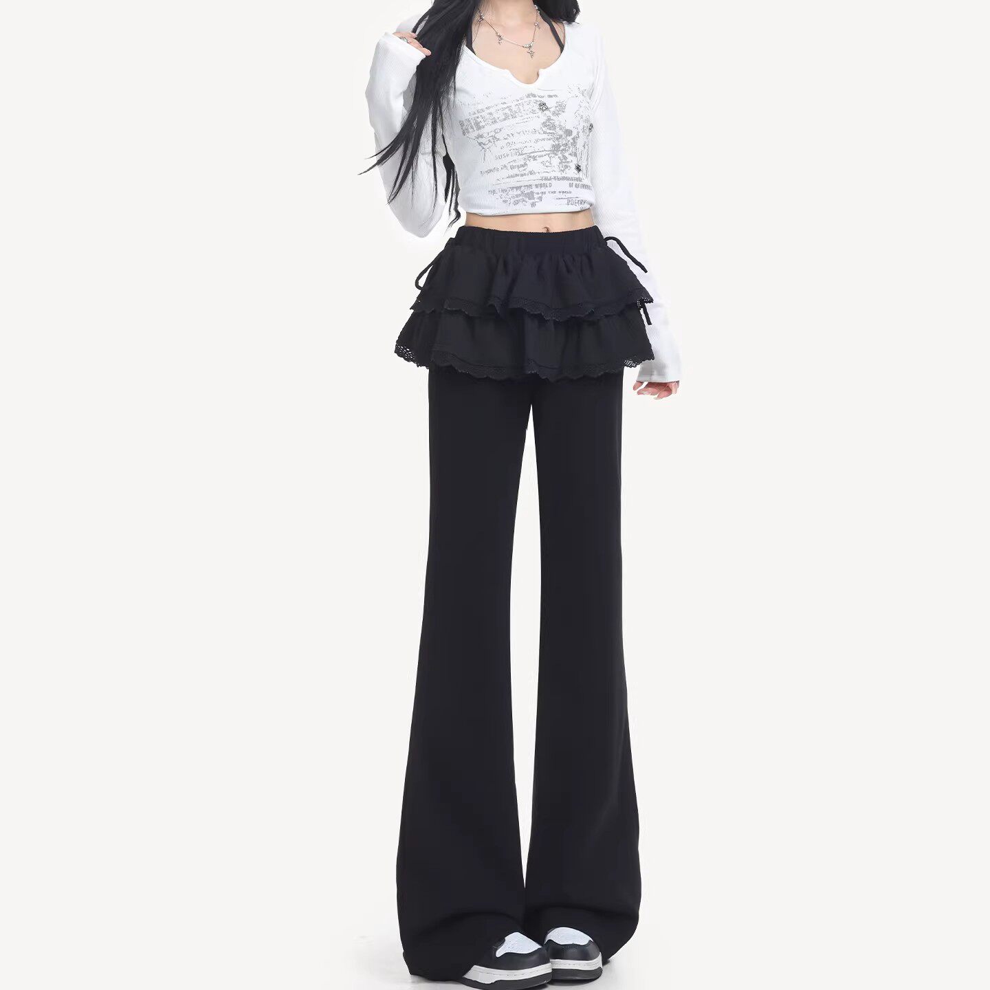 假两件休闲裤女童春装2026新款儿童垂感喇叭裤大童女孩微喇长裤子