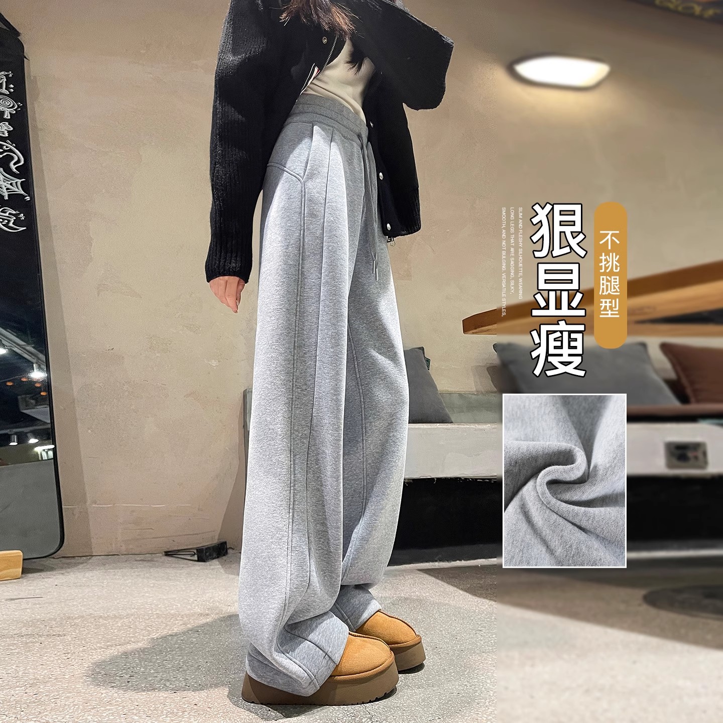 女童裤子冬装2025新款加绒直筒裤