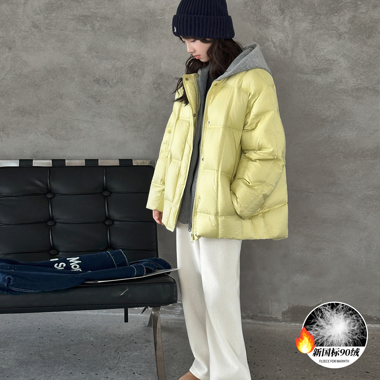 女童假两件连帽羽绒服2025冬新款