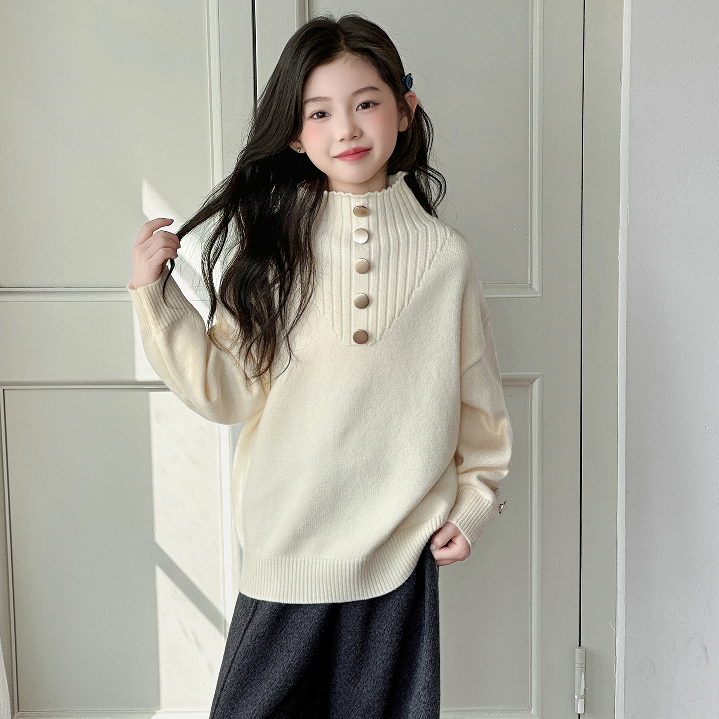 女童秋冬高领毛衣2025新款