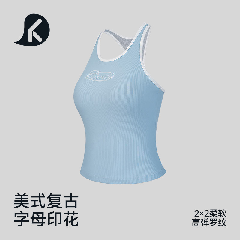 夏季女式紧身瑜伽服美式复古字母印花带胸垫运动健身背心薄款