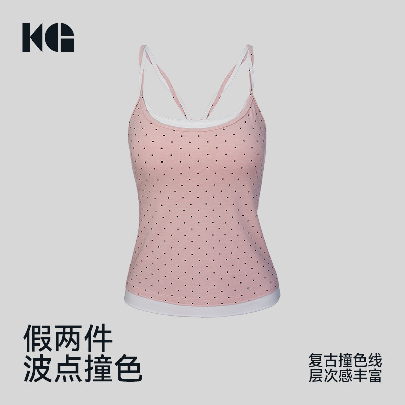 健身女款透气瑜伽服假两件波点撞色运动背心自带胸垫健身背心
