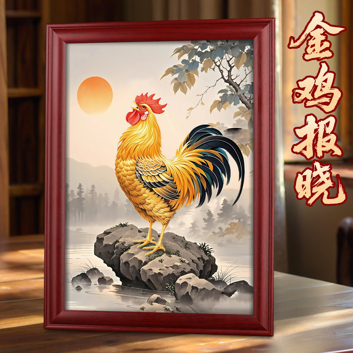 金鸡报晓大公鸡摆台画