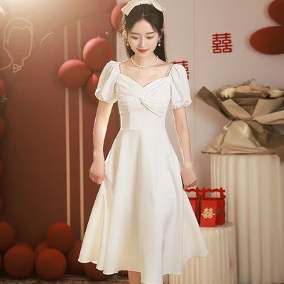 白色小晚礼服裙女夏季小