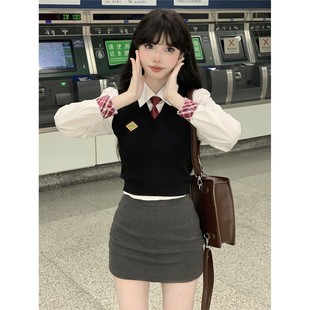 深秋冬装搭配一整套洋装子jk制服韩剧女主穿搭小香学院风套装裙