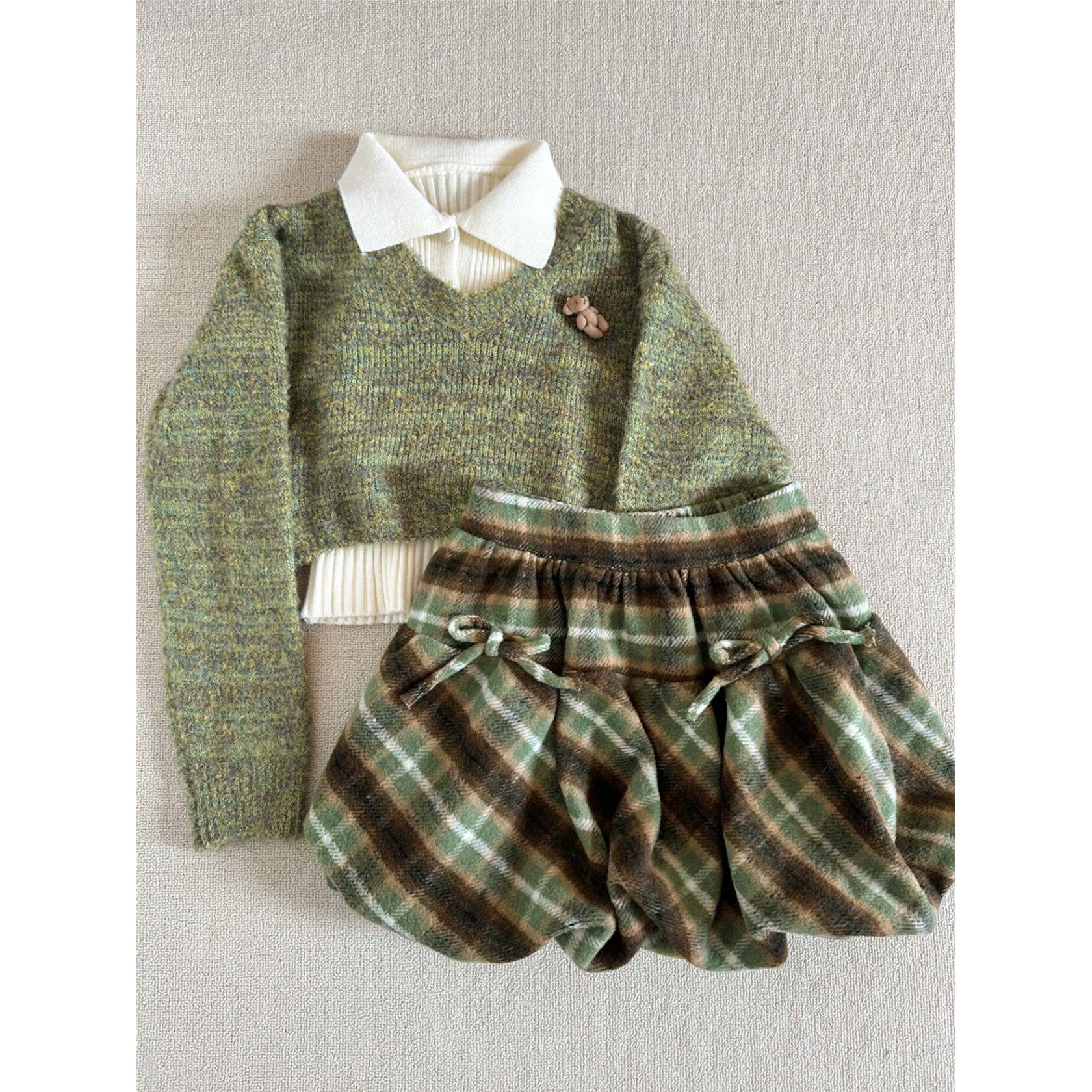 森系甜美风绿色针织毛衣