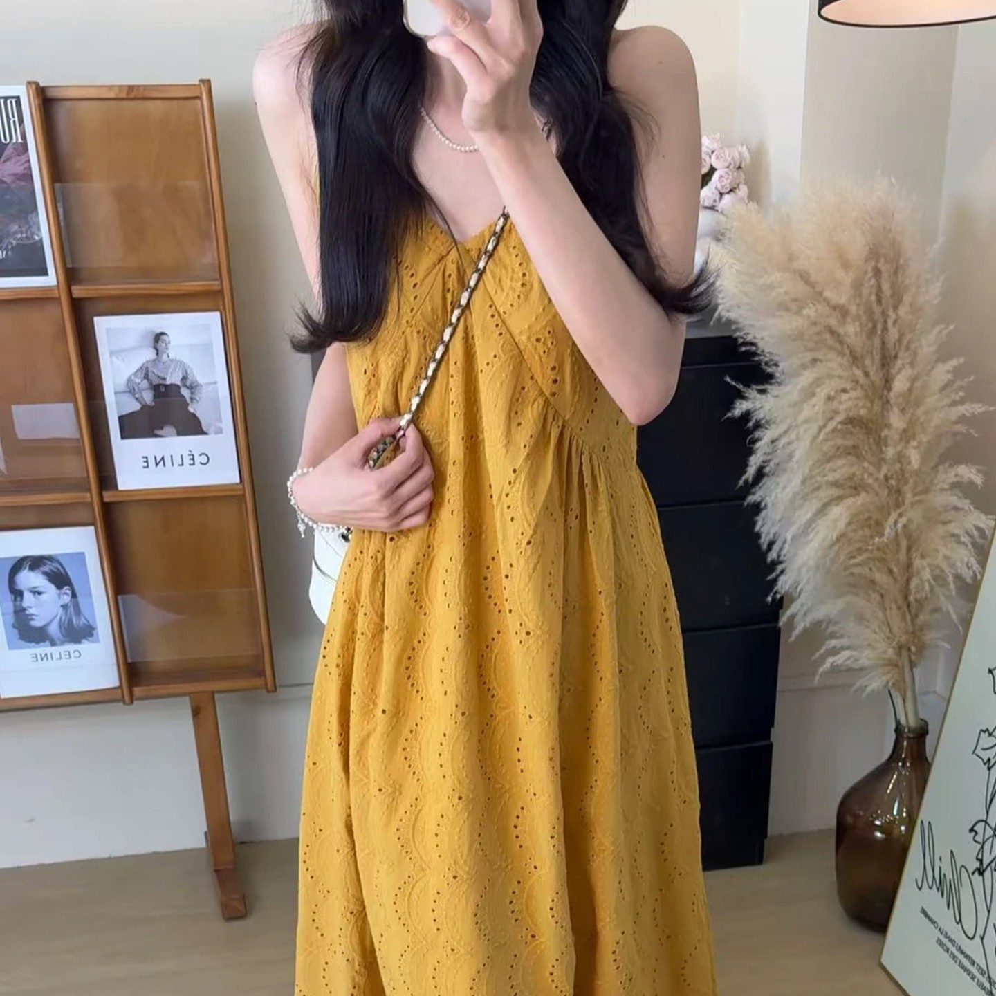 小个子黄色v领无袖吊带连衣裙子女2025新款爆款夏季穿搭长裙套装