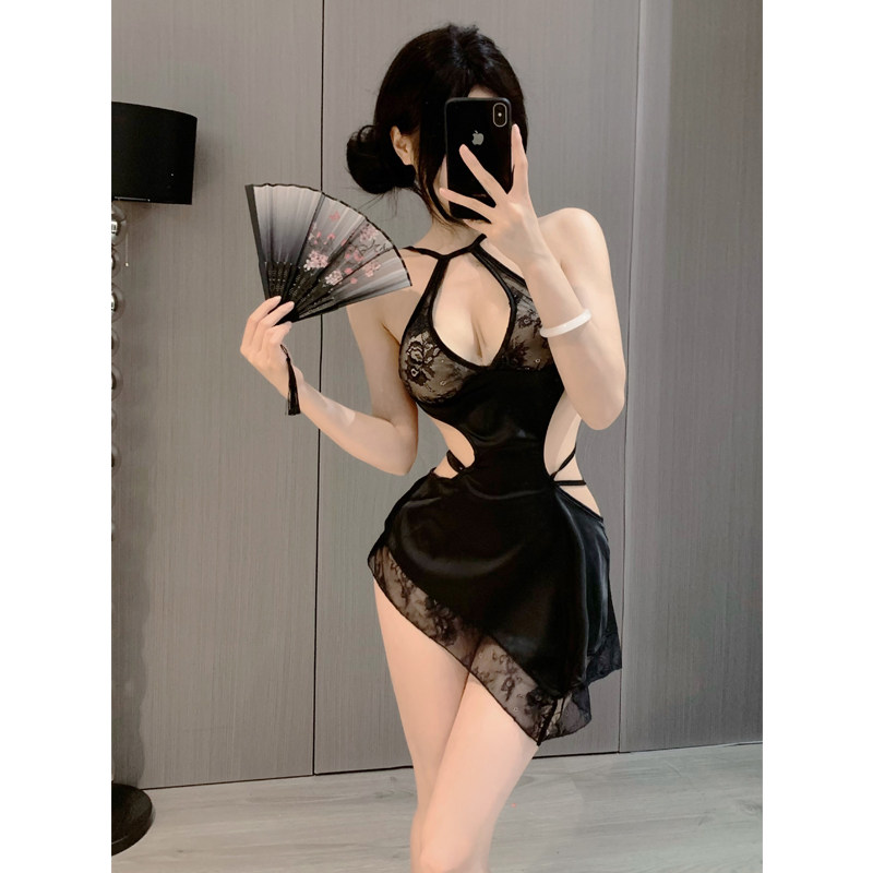 性感睡衣女蕾丝系带露背挂脖睡裙